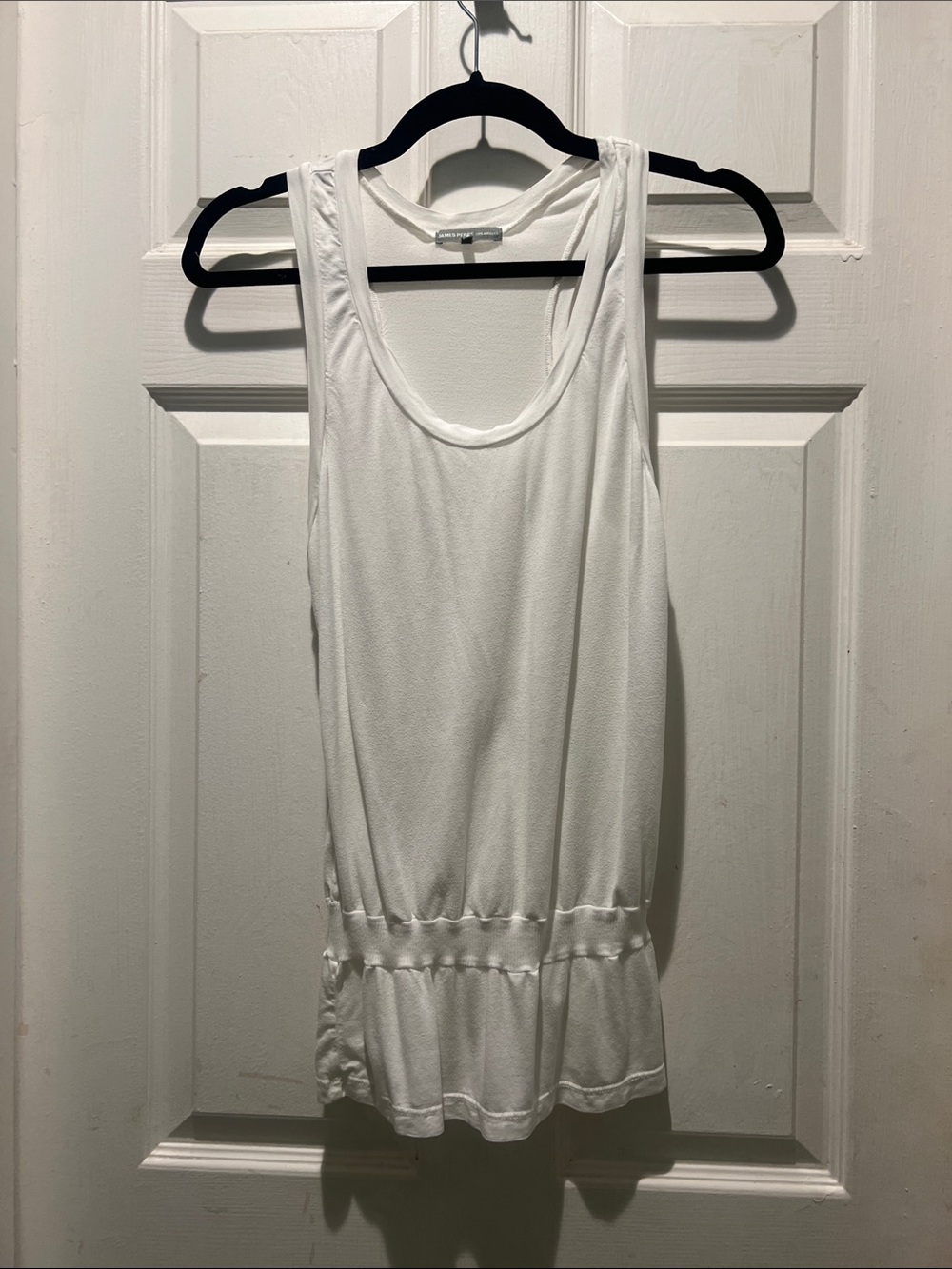 James Perse White Sleeveless Tank with Ruffle Waist